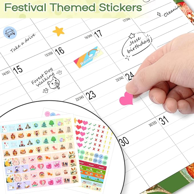 AECCN Desk Calendar 2026-2027 18 Months, 17" x 12" with Stickers | Ample Daily Writing Space | Thick No-Bleed Paper | Cute Flower Design | for Home, School & Office