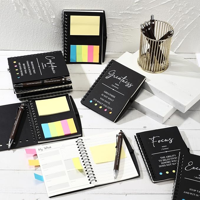 80 Pcs Motivational Inspirational Notebook Bulk with Notes Pen,Black | Back to School Spiral Notebooks Inspirational Motivational Appreciation Gift for Students Teacher Employee Team Coworker