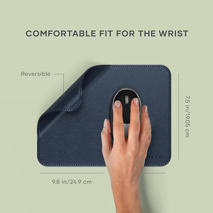 Satechi Vegan-Leather Mouse Pad, Ergonomic, Reversible, Scratch and Water Resistant, Easy to Clean, for Office and Home, 9.8" x 7.5" x 0.14" - Blue