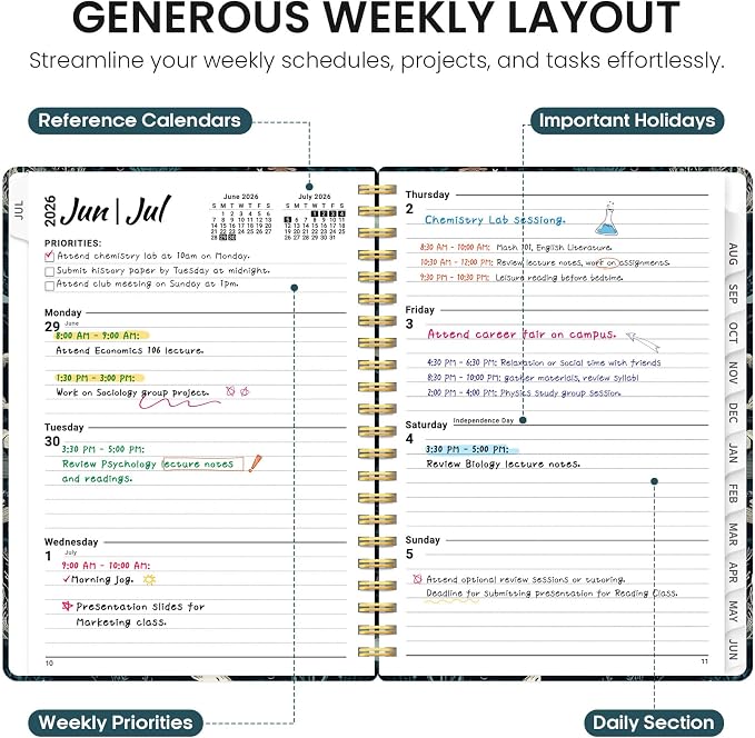 Planner 2026-2027, Academic Year Monthly and Weekly Calendar Planner, Jul 2026 - Jun 2027, Hardcover Teacher Student Planning Agenda book with Tabs, Perfect for School Office Supplies, 6.3" x 8.5" - Secret Sea