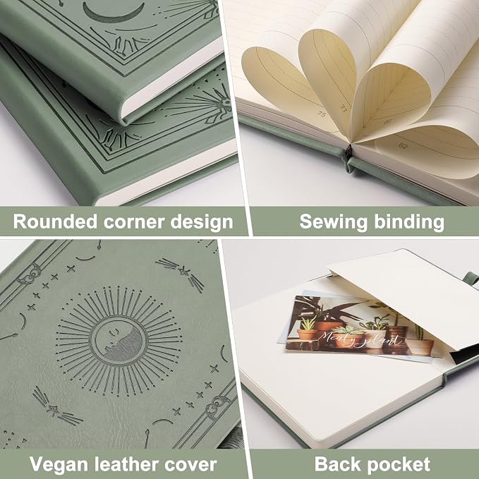 Blank Journal Notebook for Women Men, 192 Pages, A5 (5.7'' x 8.3'') | Hardcover Leather Notebook with 100GSM Thick Paper for Traveling, Sketching, Drawing, Painting (Light Green)