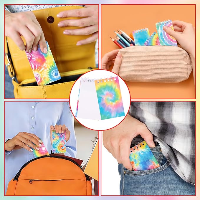 24 PCS Mini Tie Dye Notepads Small Spiral Notebook Mini Notebook Bulk for Party Supplies Multicolor Pocket Notebooks for Tie Dye Birthday Party Art Gift Supplies