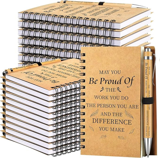Yeaqee 100 Pcs Employee Appreciation Gifts Inspirational Gifts Set Mini Spiral Notebooks with Pen May You Be Proud of The Work You Do Motivational Thanks Gift for Staff Coworkers (Inspirational Style)