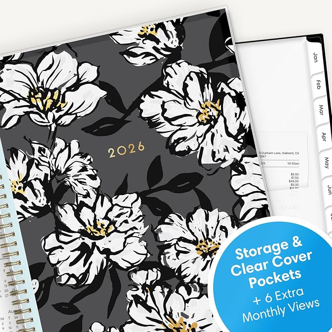 Blue Sky 2026 Weekly & Monthly Planner Calendar, 8.5"x11", Baccara Dark | January 2026 - December 2026, Clear Pocket Cover, Durable Twin Wire Binding, Laminated Tabs, Storage Pocket