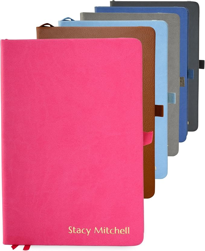 Promot PU Leather Ruled Journal Notebook- Custom Gold Metallic Text (Pink) | Premium Leather-Look Cover, Smooth Lined Writing Pages, Durable Everyday Construction, Lay-Flat Writing Experience