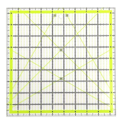 UOOU 9.5 inch Quilting Ruler, Square Quilting Rulers Fabric Cutting Ruler | Acrylic Sewing Ruler Quilters Rulers Clear Mark for Easy Precision Cutting and Crafts Quilting and Sewing