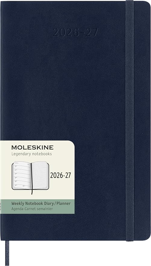 Moleskine 2026-27 18-Month Weekly Planner, Large, Sapphire Blue, Softcover | July 2026-December 2027 Large 208-page weekly planner with weekly spreads, ruled notes pages, stickers, and pocket.