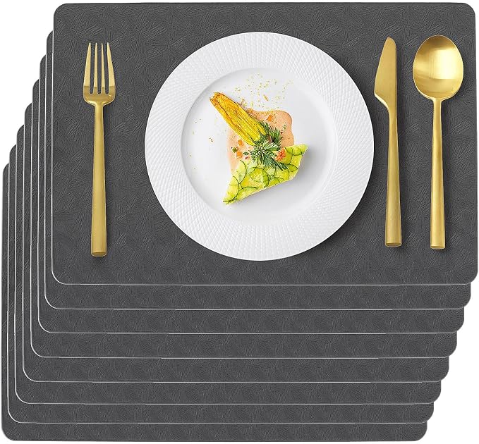 Gray Plastic Vinyl Placemats Set of 8, Waterproof Heat Resistant Table Mats,Faux Leather Wipeable Washable Easy Clean Non-Slip Place Mats for Indoor Outdoor(8,Gray)