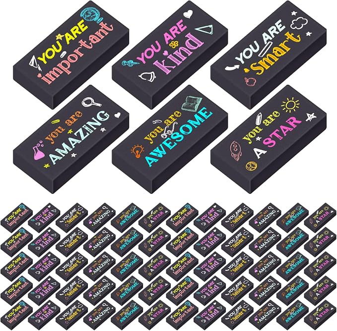 Resurhang 180 Pcs Erasers Bulk for Kids Inspirational Pencil Erasers Bulk for Drawing Motivational Big Eraser School Supplies for Classrooms Back to School Office (Inspirational,Black)