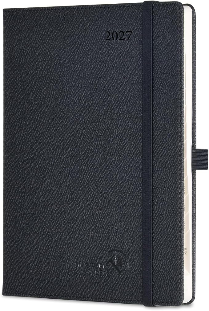 POPRUN 2027 Planner (Medium 6.75"x 8.75"), Weekly and Monthly Planner | Daily Calendar Book Jan.2027 - Dec.2027, Appointment Book with Monthly Tabs, Leather Hardcover, Inner Pocket - Black