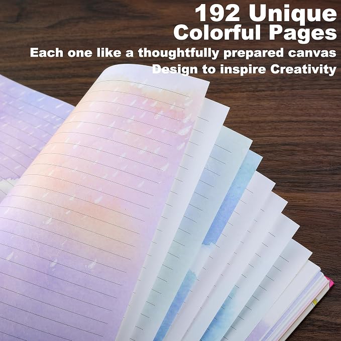 SIIXU Colorful Pages Writing Notebook, Unique Journal for Note & Diary | Hand-illustrated by an Artist, Elastic Closure, 2 Ribbon Bookmark,B5, Lined, 100gsm No-bleed Paper,Lay-flat