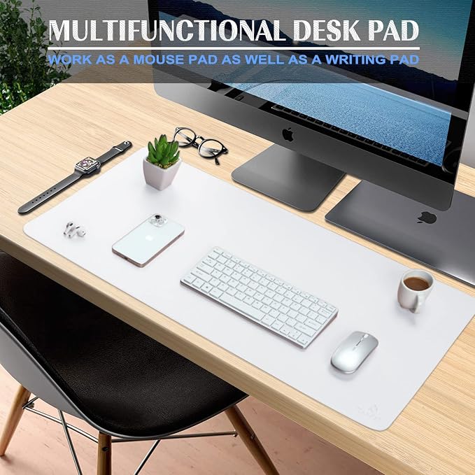 K KNODEL Large Office Desk Mat, Leather Mouse Pad (31.5"x15.7", White) | Desk Pad, Keyboard Pad, Computer and Laptop Mat, Desktop Protector and Cover, Writing Pad and Blotter for Home Office
