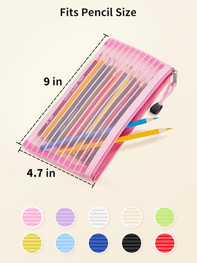 JARLINK Zipper Mesh Pouch, 120 Pcs multi-use Pencil Bags in 10 Colors | Multipurpose Pencil Pouch Bulk for School, Office Supplies, Cosmetics, Makeup&Travel Accessories, Solid Color