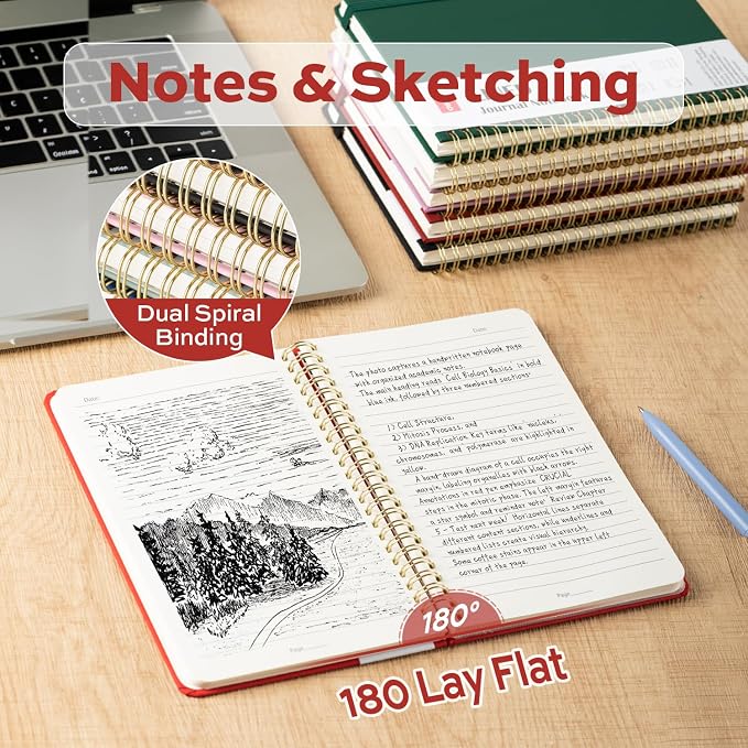 deli Red Lined Spiral Journal Notebook, 160 Pages, A5 (5.5"x8") Hardcover Writing Notebook, College Ruled Spiral Bound Journal for Women & Men - Perfect for Work, School, Office & Note Taking