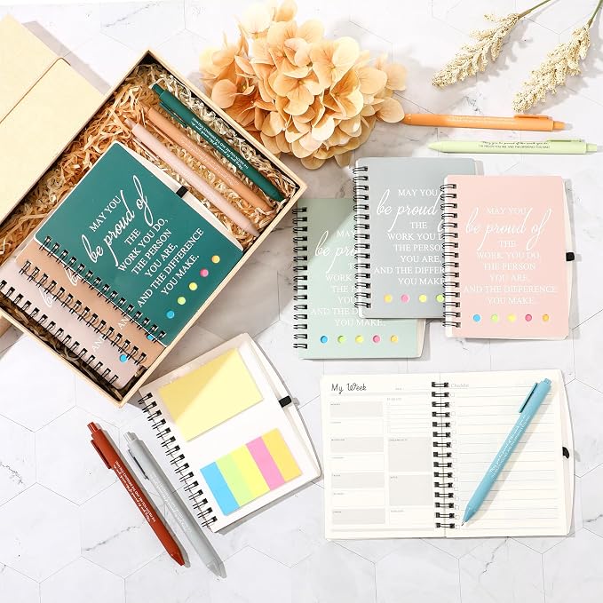 Resurhang 48 Pcs/24 Set Back to School Gifts for Students Teacher, Inspirational A6 Spiral Journal Notebook with Pen for Employee Team Teachers Students Classroom Rewards(Light Color,May You)