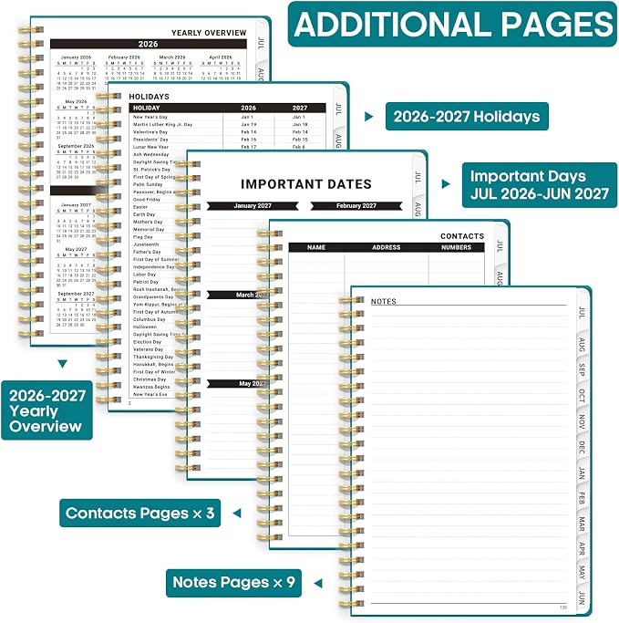 8.5" x 11" Academic Planner 2026-2027, Weekly & Monthly Calendar Planner Book, July 2026 – June 2027, Large Hardcover Organizer with Tabs, Perfect for Teachers, Students, Women & Men – A4, Turquoise