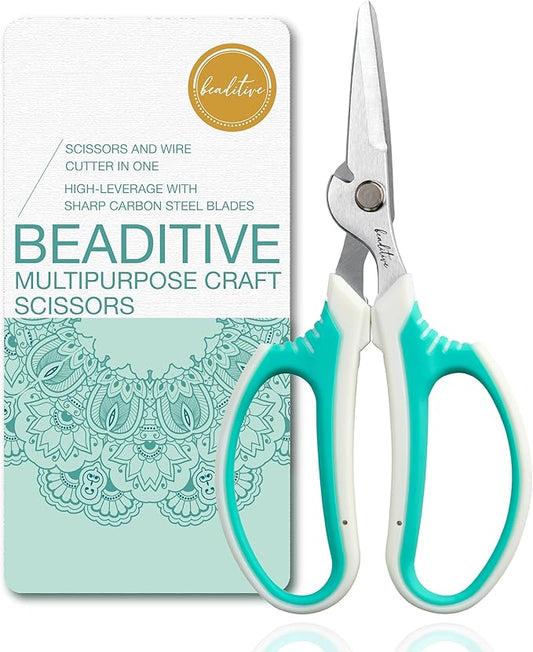 Beaditive Multipurpose Craft Scissors With Wire Cutter - High-Leverage with Sharp Carbon Steel Blades - Ergonomic Sewing Scissors for Heavy Duty Projects - Office, Scrapbook, Leather Scissors