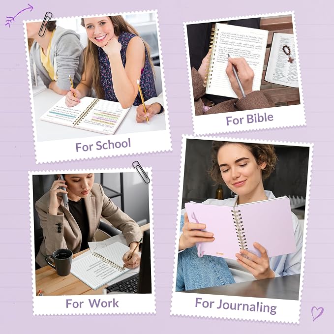SUNEE Lined Spiral Journal Notebook for Women, 146 Pages College Ruled Hardcover Journaling Notebook for Work, Note Taking and Office School Supplies, A5 - Purple