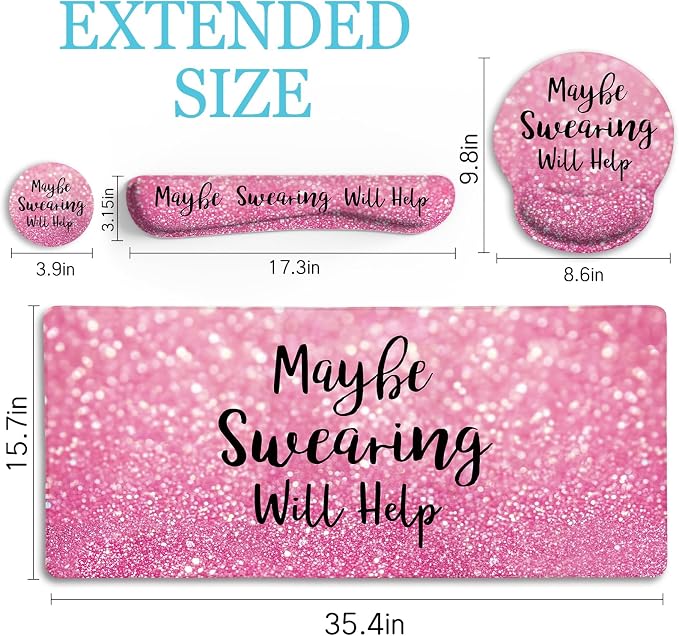 LIMKRIAN Pink Ergonomic Mouse Pad Set, Large Desk Matt for Desktop Decor | Gel Wrist Rest for Computer Keyboard, Memory Foam Wrist Support, Coaster, Desk Pad, Pink office Desk Accessories for Women