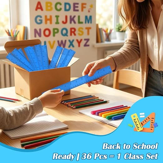 36 Pack 12 Inch Clear Blue Plastic Rulers Bulk, Transparent Metric Rulers with Centimeters and Inches, Straight Measuring Rulers for Kids Classroom School Office Home Supplies