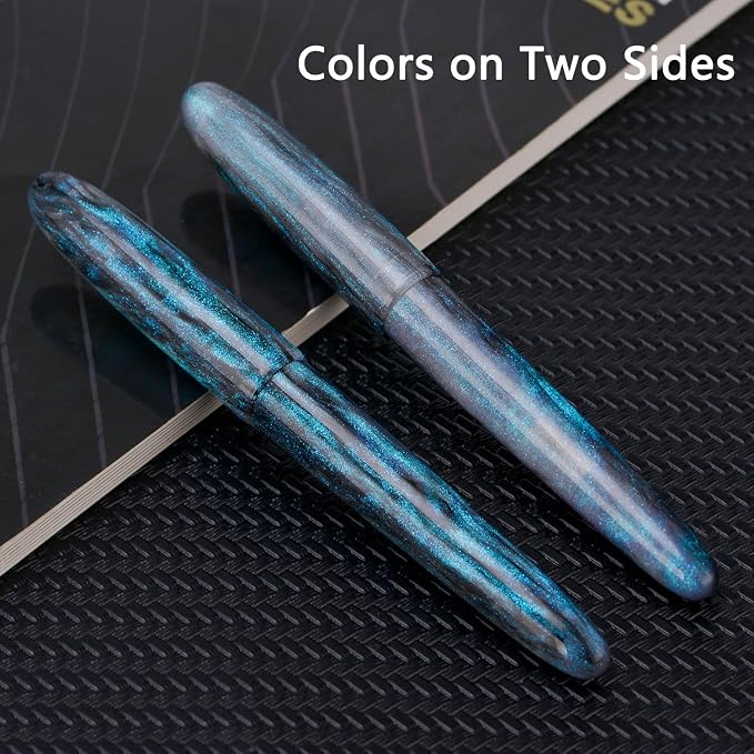 Asvine C80 Fountain Pen #8 Extra Fine Nib Large Handcraft Pen with Converter Pen Box Collection Set (Light Blue Glitter)