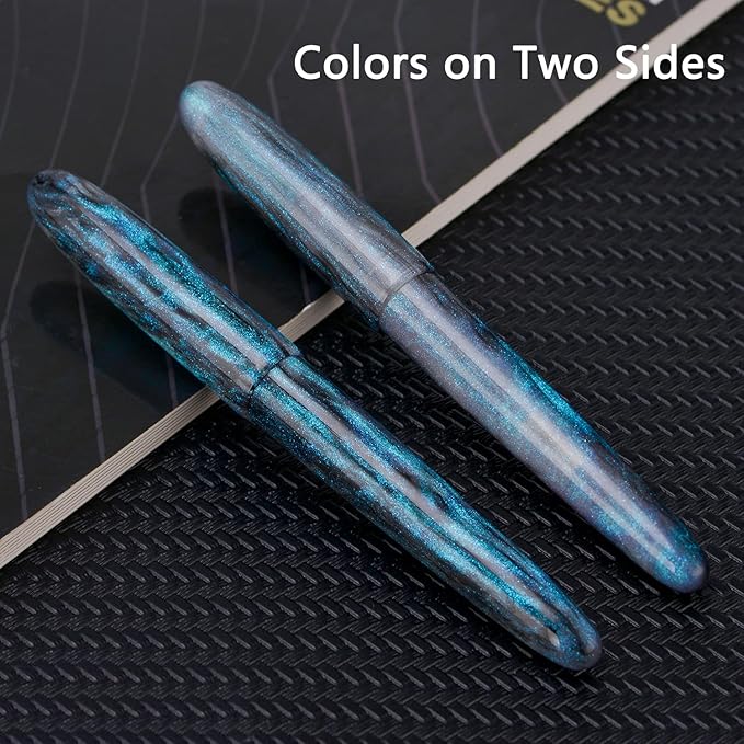 Asvine C80 Fountain Pen #8 Stub 1.1mm Nib Large Handcraft Calligraphy Art Drawing Pen with Converter Pen Case Collection Set (Light Blue Glitter)
