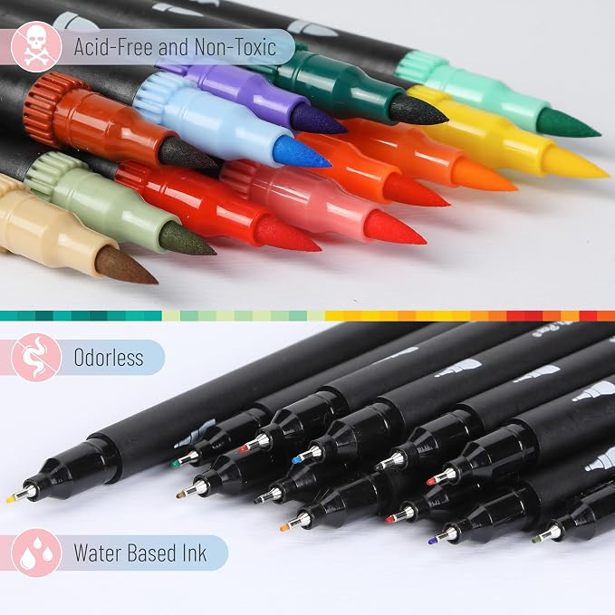 Mr. Pen- Dual Tip Brush Pens, 12 pcs, Assorted Color | Fine & Brush Tip Markers for Adult Coloring Markers for Adults