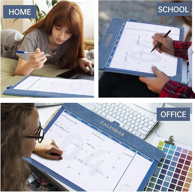 Yoment Desk Calendar 2026-2027 with Desktop Mat, Large Desk Pad Calendar from Now to December 2027, 18 Months Leather Desktop Wall Calendar with Plastic Cover for Home Office School,17x 12,Blue