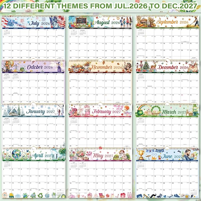 Calendar 2026-2027 - Wall Calendar 2026-2027, Jul 2026 - Dec 2027 | Large Wall Calendar 26-27, 15"" x 11.5"", 18 Months Calendar July with Hanging Loop, Perfect Wall Calendars for Organizing