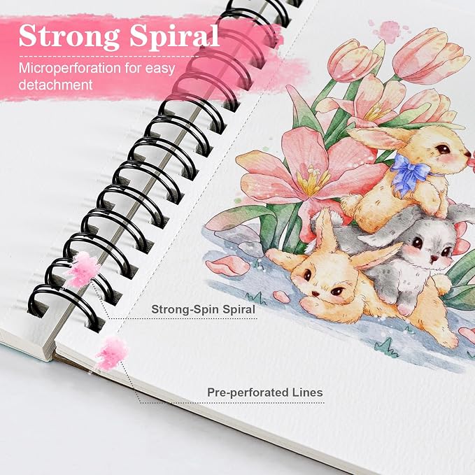 3 Pack 90 Sheet Watercolor Paper Pad 5.5“ x 8.5”, 140lb/300 GSM Cotton Cold Press Spiral Bound Pad Watercolor Sketchbook for Adults, Mixed Media,Markers, Art Painting, Journal