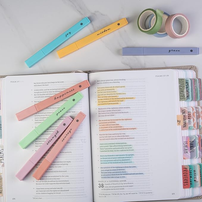 DIVERSEBEE Bible Highlighters with Soft Chisel Tip, No Bleed (Pastel) | 8 Pack Assorted Colors Pens, Quick Dry, Cute Aesthetic Markers, Bible Study Journaling Supplies and Accessories
