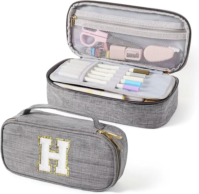 YOOLIFE Pencil Case for Girls, Cute Pencil Pouch Pen Case, Large Capacity Aesthetic School Supplies for Teen Girls, H (Grey)