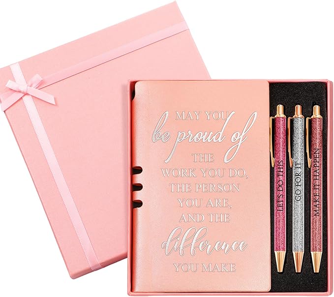 Resurhang 5 Pcs Employee Appreciation Gift Leather Journal Notebook 3 Ballpoint Pens with Box Thank You Gift for Nurse Volunteer Teacher Secretary Assistant Coworker Women(Rose Gold)
