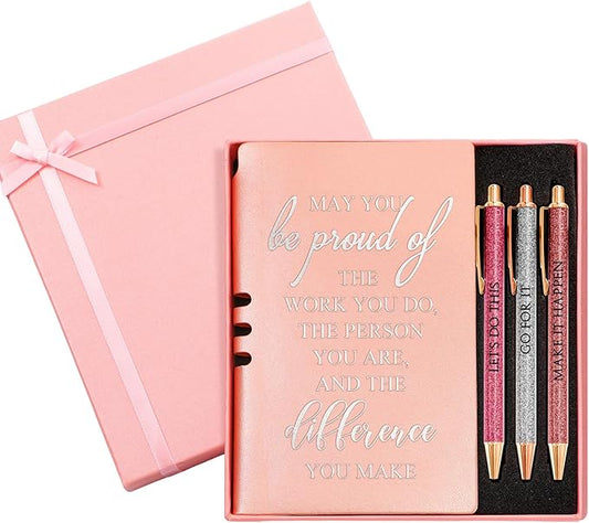 Resurhang 5 Pcs Employee Appreciation Gift Leather Journal Notebook 3 Ballpoint Pens with Box Thank You Gift for Nurse Volunteer Teacher Secretary Assistant Coworker Women(Rose Gold)