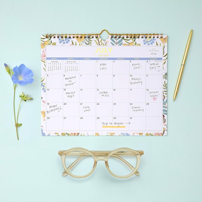 Blue Sky 2026-2027 Monthly Academic Wall Calendar, 11"x8.75", Flutter | July 2026 - June 2027, Durable Twin Wire Binding, For Office And Classroom, Academic Year, Day Designer