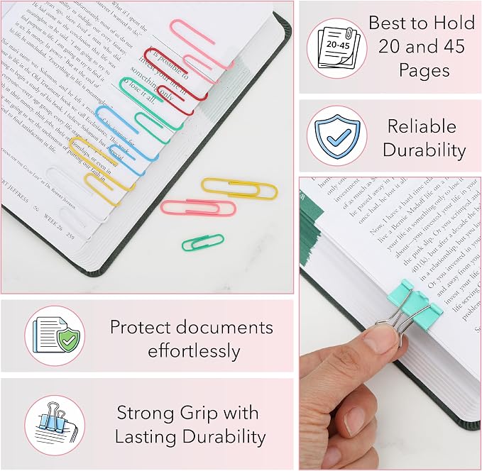 Mr. Pen- Paper Clips and Binder Clips, 272 PCS, Assorted Colors Medium | Small and Mini Binder Clips, Paper Clips Jumbo, Jumbo and Small Paper Clips, Rubber Bands, Assorted Binder Clips