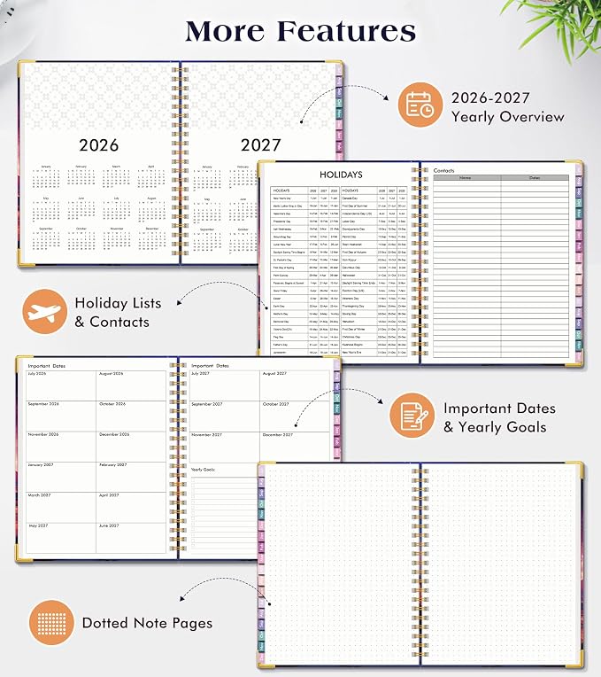 Academic Planner 2026-2027, 18 Months Weekly and Monthly Hardcover Planner, July 2026 - December 2027, 8.5" x 11" A4 Large Daily Calendar Planner Book with Tabs, Spiral College School Agenda Organizer for Student Teacher, Starfall Range