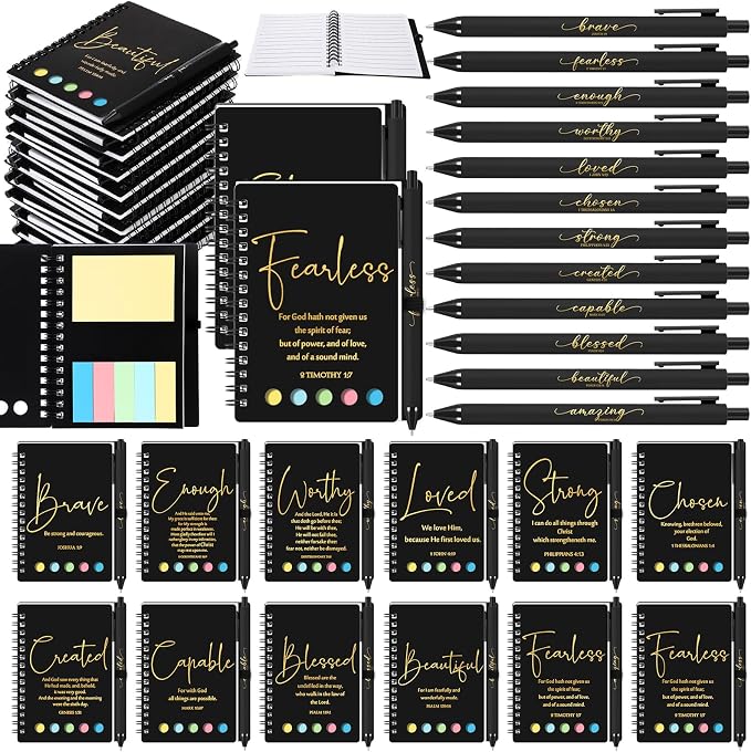 Kosiz 36 Sets/72 Pcs Christian Gifts Bulk Prayer Journal Scripture Notebook, Bible Pen (Light,Black Gold)