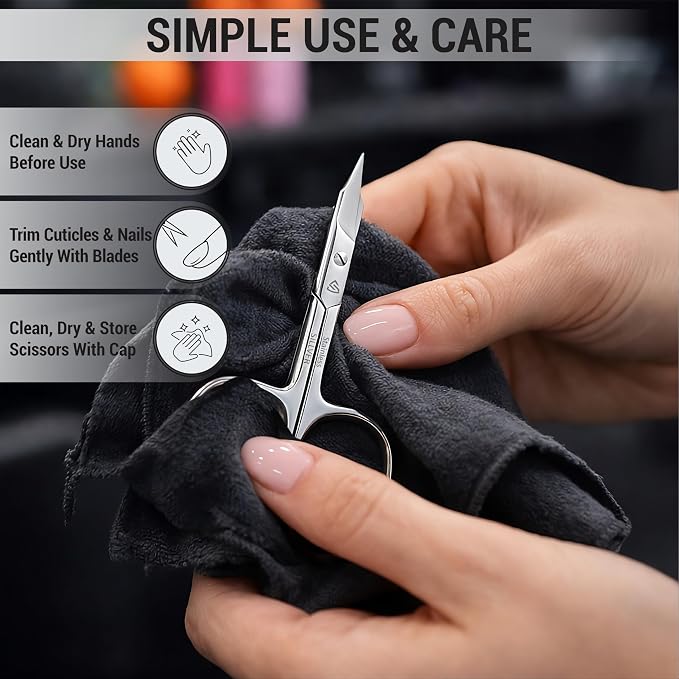 SILLVER Nail Scissors Curved for Nail Tips - Stainless Steel Nail & Cuticle Scissors for Manicure & Pedicure - Professional Grooming Scissors for Mustache, Beard & Dry Skin - Manicure scissors