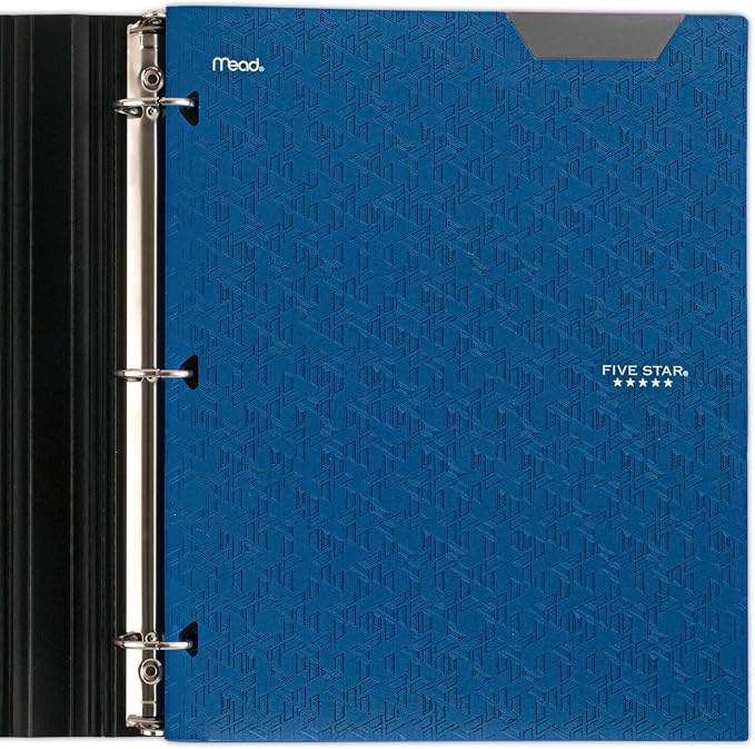 Five Star 2-Pocket Folder,Plastic Folder with Stay-Put Tabs and Prong Fasteners,Fits 3-Ring Binder,Holds 8-1/2" x 11” Paper,Black,Fire Red,Forest Green,Pacific Blue (38049),4 Count (Pack of 6)