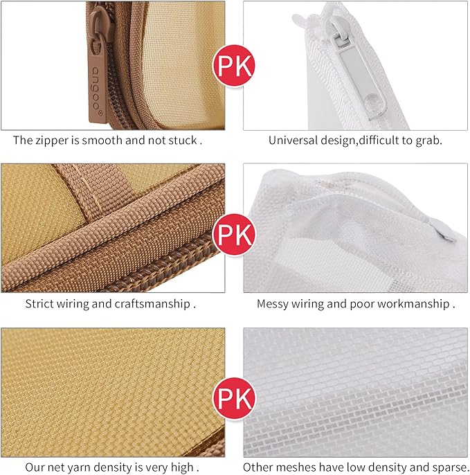 EASTHILL Grid Mesh Pen Pencil Case with Zipper Clear Makeup Color Pouch Cosmetics Bag Multi-Purpose Travel School Teen Girls Transparent Stationary Bag Office Organizer Box for Adluts(Khaki)