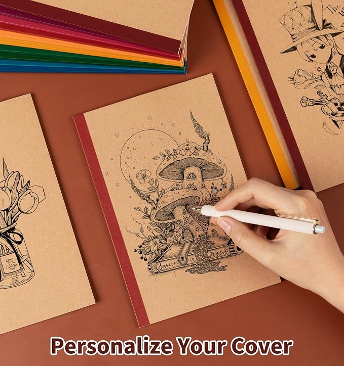 ALKALO 120 Pack Lined Notebook Journals Bulk, A5 College Ruled Composition Notebook, 8.3”x 5.5”, Kraft Cover with Vintage Spines, 15 Colors 60 Pages for School Office Travel(Vintage-Lined-120 pack)