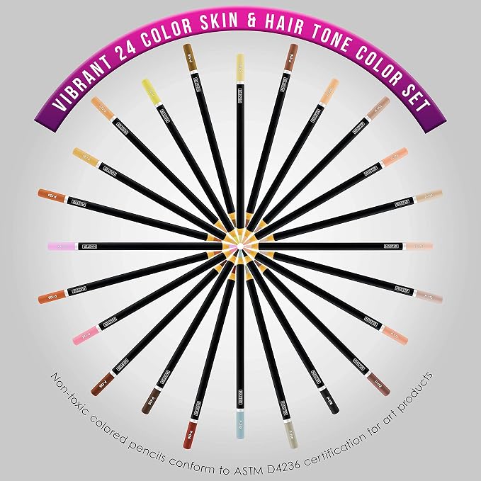 Mastermarkers Master 24 Colored Pencil Skin and Hair Tone Set with Premium Soft Thick 4 mm Cores - Unisex
