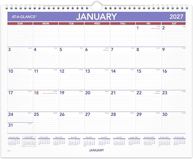 AT-A-GLANCE 2027 Wall Calendar, Monthly, 15" x 12" Planner, Ruled Daily Blocks (PM82827)