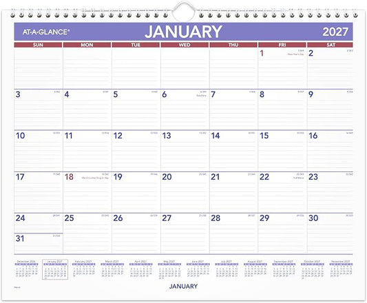 AT-A-GLANCE 2027 Wall Calendar, Monthly, 15" x 12" Planner, Ruled Daily Blocks (PM82827)