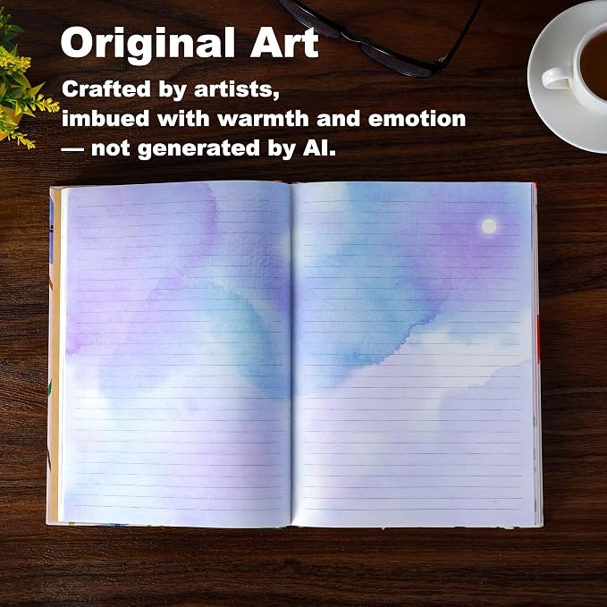 SIIXU Colorful Personal Diary Journals to Write in for Women & Men | Hand-illustrated by an Artist, Elastic Closure, 2 Ribbon Bookmark, Unique Beautiful Pages, B5, Lined, Lay-flat