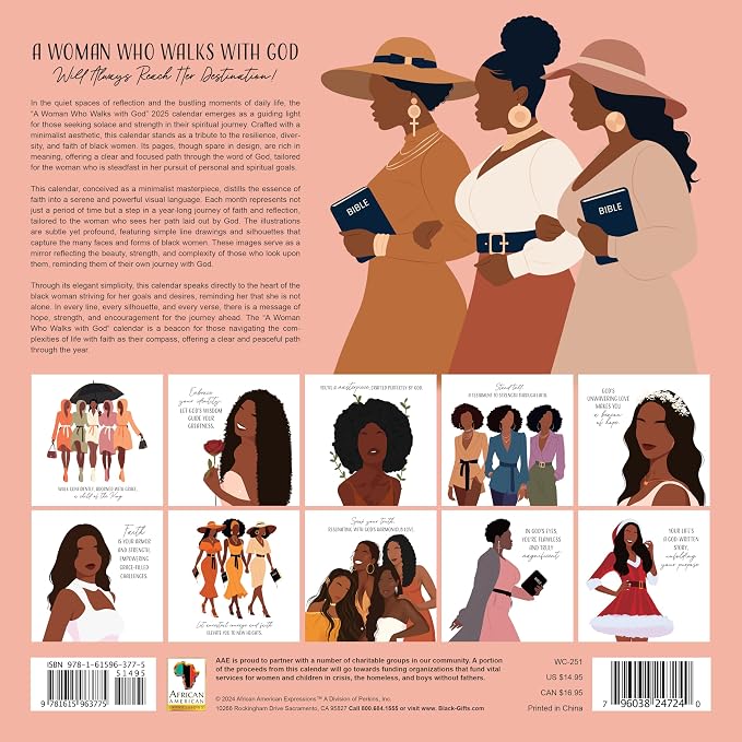 African American Expressions 2025 Wall Calendars - Monthly Calendars Celebrating Black Culture & History - 12x12 Hanging Calendar - 16 Months - Women Who Walks with God Calendar