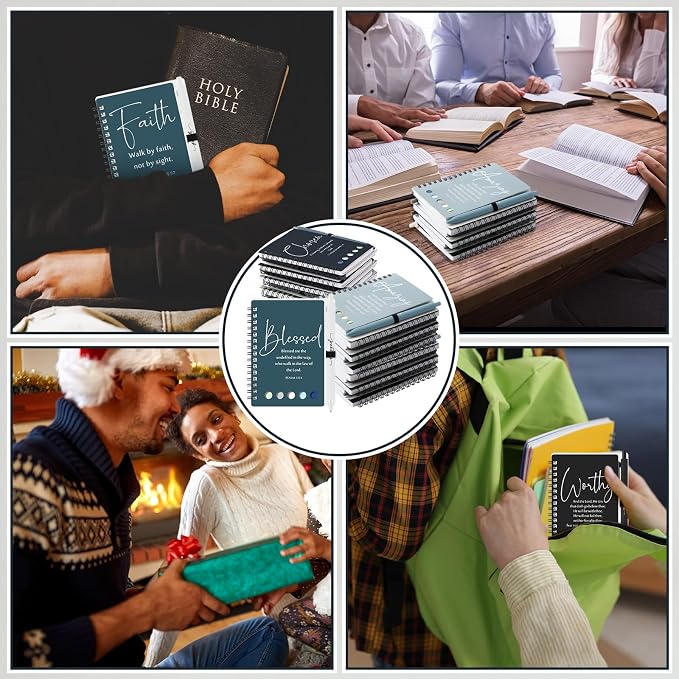 Kosiz 24 Sets/48 Pcs Christian Gifts Bulk Prayer Journal Scripture Notebook, Bible Pen(Simple, Dark Color)