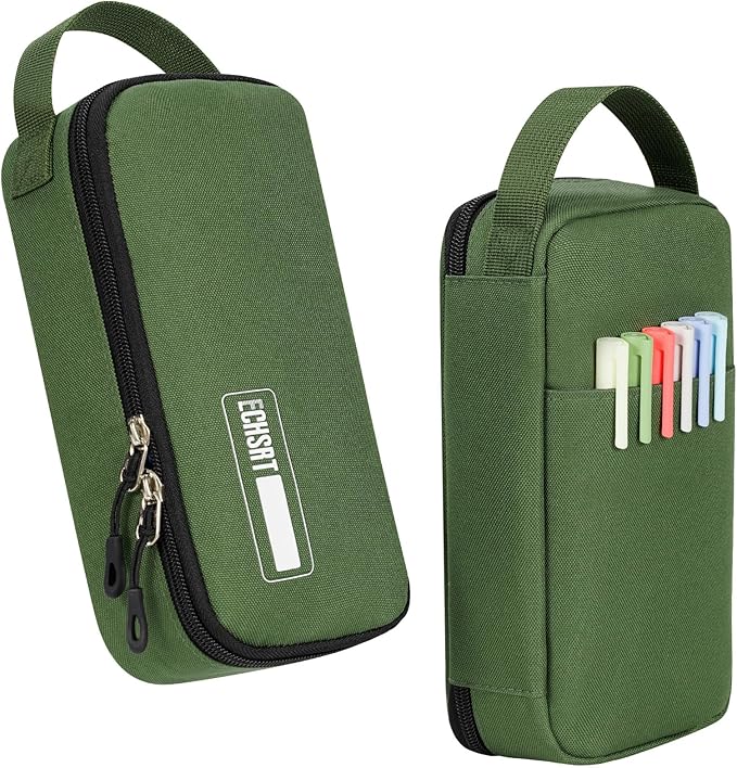 ECHSRT Large Capacity Pencil Case with Hidden Pocket, 1200D Oxford Fabric Zipper Pencil Pouch with Handle, Multi-Pocket Stationery Organizer for Office, College, Travel and Daily Carry, Army Green