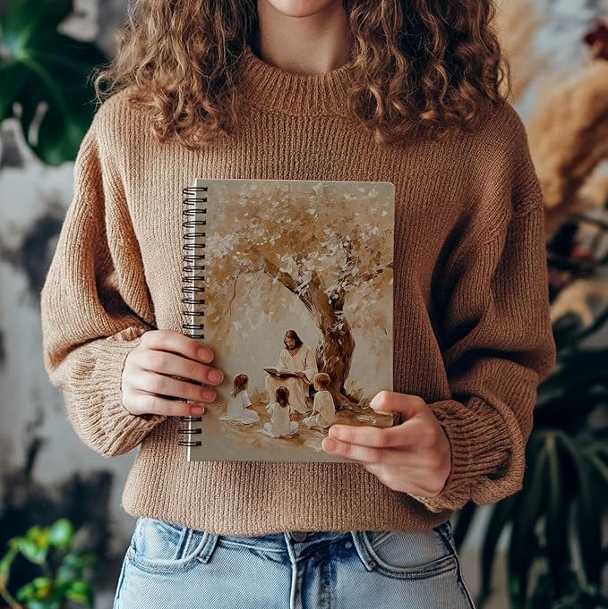 bitCNY Jesus Teaching Notebook – Spiritual Art Journal with Jesus and Children Illustration, 8.3x5.5 Inches Christian Notebook for Kids and Moms 411